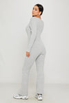 Light Grey Rib Knit Square Neck Long Sleeve Jumpsuit