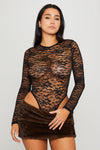 Black Lace Long Sleeve High Leg Bodysuit