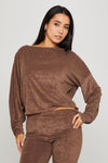 Brown Knitted One Shoulder Top & Pants Loungewear Set 