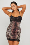 Leopard Print Lace Trim Strappy Bodycon Mini Dress