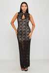 Black Lace Sleeveless Keyhole Bodycon Midi Dress
