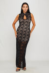 Black Lace Sleeveless Keyhole Bodycon Midi Dress