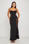 Black Lace Side Detail Strappy Maxi Dress