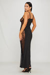 Black Lace Side Detail Strappy Maxi Dress