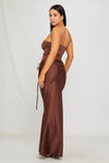 Brown Strapless Corset Bodysuit & Draped Maxi Skirt Co-Ord