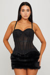 Black Semi Sheer Bustier Boned Corset Top