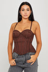Brown Semi Sheer Bustier Boned Corset Top