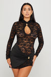 Black Lace Keyhole Cut Out Mini Dress