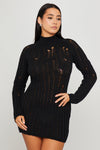 Black Turtle Neck Distressed Long Sleeve Jumper Dress