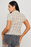 Brown Check Collared Button Front Short Sleeve Shirt