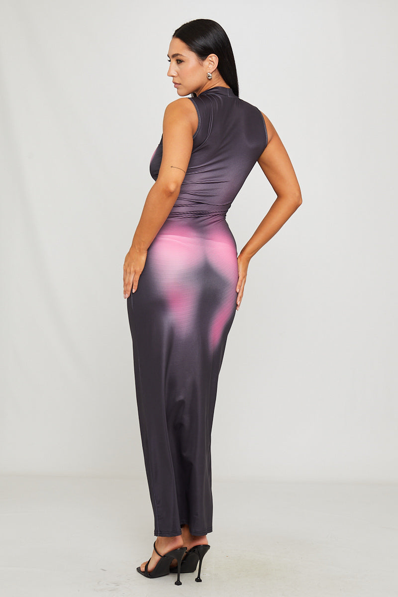 Black Body Heat Print High Neck Sleeveless Maxi Dress