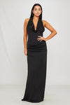 Black Halter Neck Open Back Mesh Detail Maxi Dress