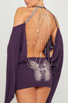 Purple Embellished Butterfly Bodycon Mini Dress