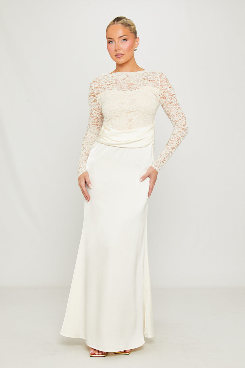 white lace long sleeve bodycon dress Women's White Sheer Lace Drape Long Sleeve Bodycon Dress