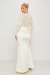 White Lace Satin Cowl Bodycon Maxi Dress