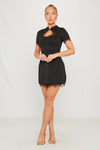 Black Lace Trim Cut Out Bodycon Mini Dress