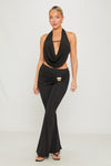 Black Cowl Halter Top & Flare Trouser Co-Ord