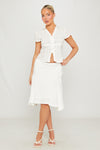 White Floral Embroidered Tie Front Top