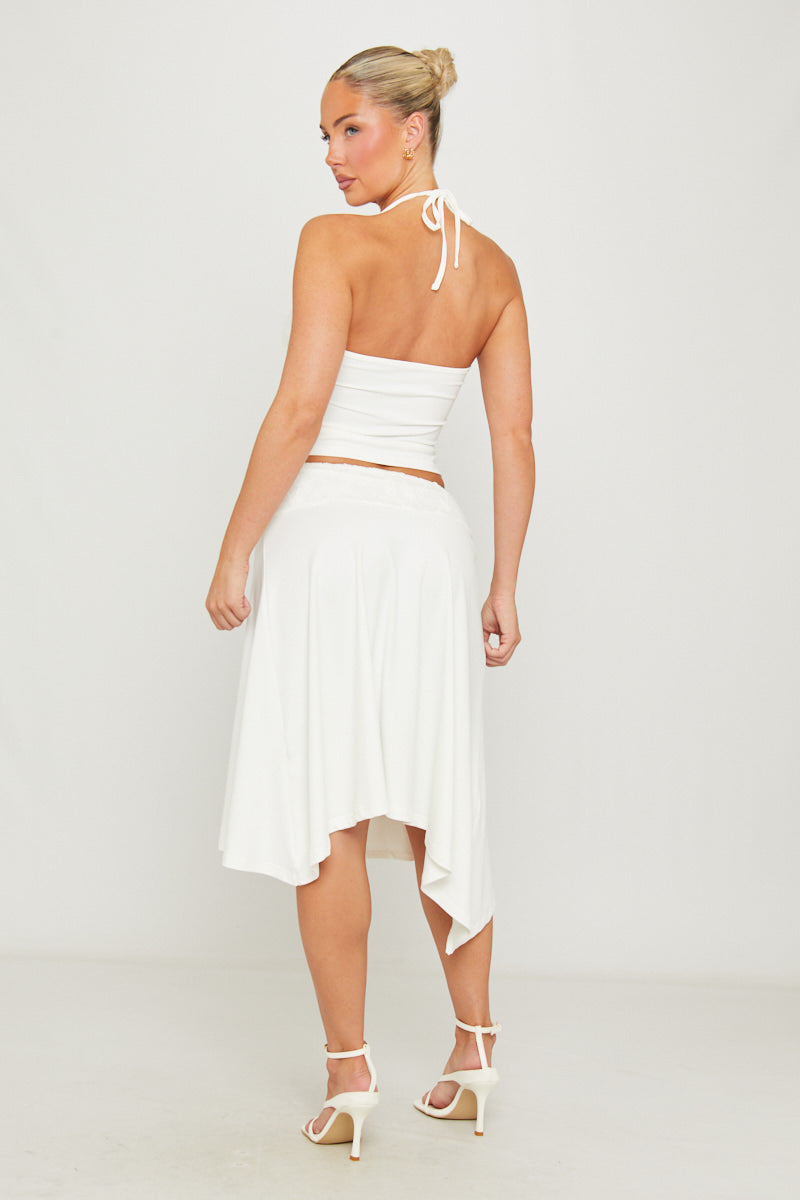 White Lace Embroidered Halter Top & Midi Skirt Co-Ord