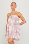Pink Halter Stripe Open Back Mini Dress