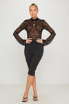Black Sheer Lace High Neck Keyhole Detail Top