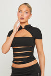 Black Multi Cut Out Detail High Neck Top