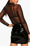 Black High Neck Long Sleeve Mesh Bodysuit