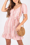 Pink Stripe Print Ruffle Hem Mini Dress