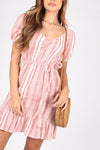 Pink Stripe Print Ruffle Hem Mini Dress