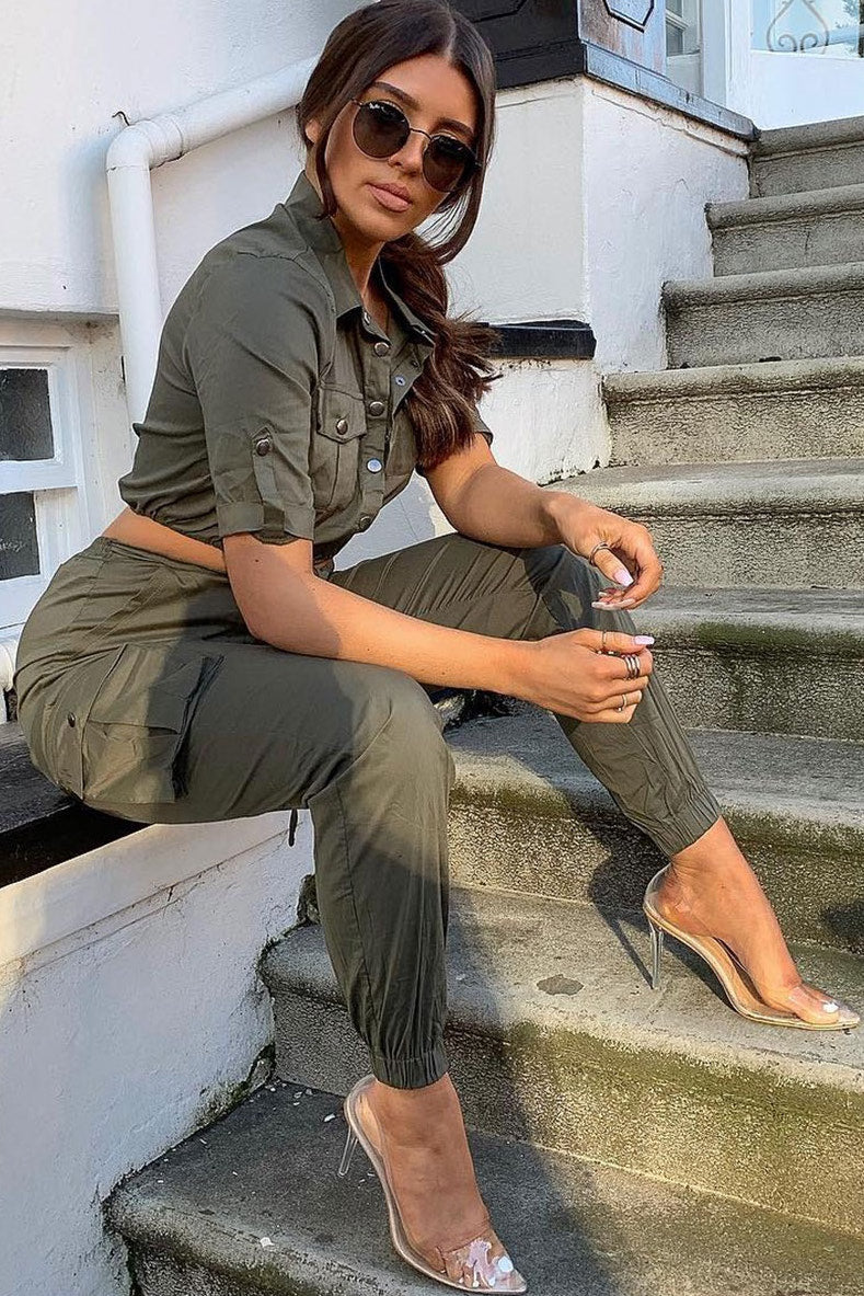 Khaki Utility Pocket Detail Cargo Trousers
