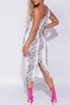 Grey Snake Print One Shoulder Bodycon Midi Dress