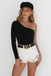 Black One Shoulder Long Sleeve Bodysuit