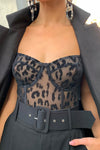 Black Leopard Print Sheer Mesh Bodysuit