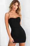 Black Ruched Spaghetti Strap Bodycon Dress