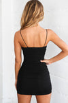 Black Ruched Spaghetti Strap Bodycon Dress