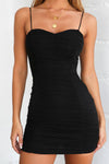 Black Ruched Spaghetti Strap Bodycon Dress