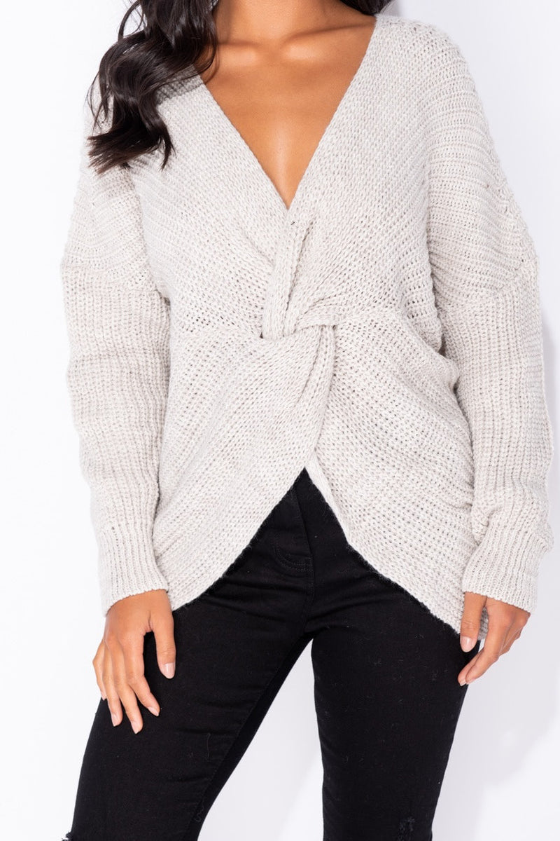 Stone Twist Front Oversized Knitted Jumper