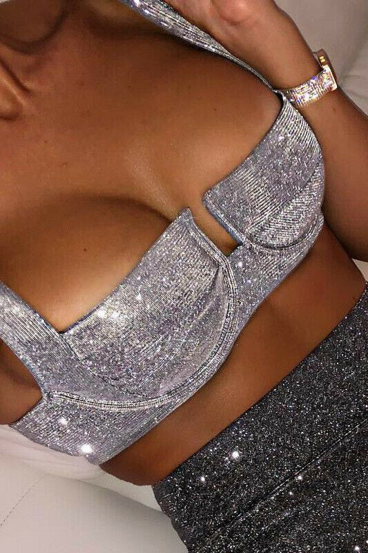 Silver Sparkly Glitter Cupped Bralet