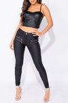 Black Faux Leather Underwired Corset Crop Top