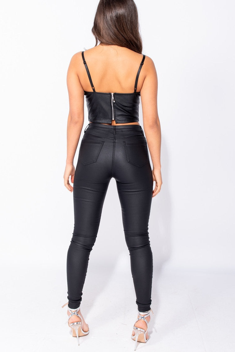 Black Faux Leather Underwired Corset Crop Top