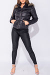 Black Faux Fur Hooded Puffer Jacket