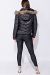 Black Faux Fur Hooded Puffer Jacket