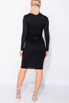 Black Rib Knit Turtle Neck Long Sleeve Midi Dress
