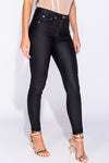 Black PU Coated Mid Rise Skinny Jeans