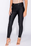 Black PU Coated Mid Rise Skinny Jeans