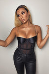 Black Gold Chain Satin Mesh Bodysuit