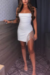 White Embellished Diamante Trim Mini Dress