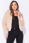 Camel Faux Fur Shaggy Cropped Bomber Jacket
