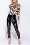 Nude Abstract Print Mesh Long Sleeve Bodysuit