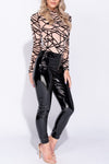 Nude Abstract Print Mesh Long Sleeve Bodysuit